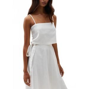 Women's White Square-Neck Crop Top with Spaghetti Straps